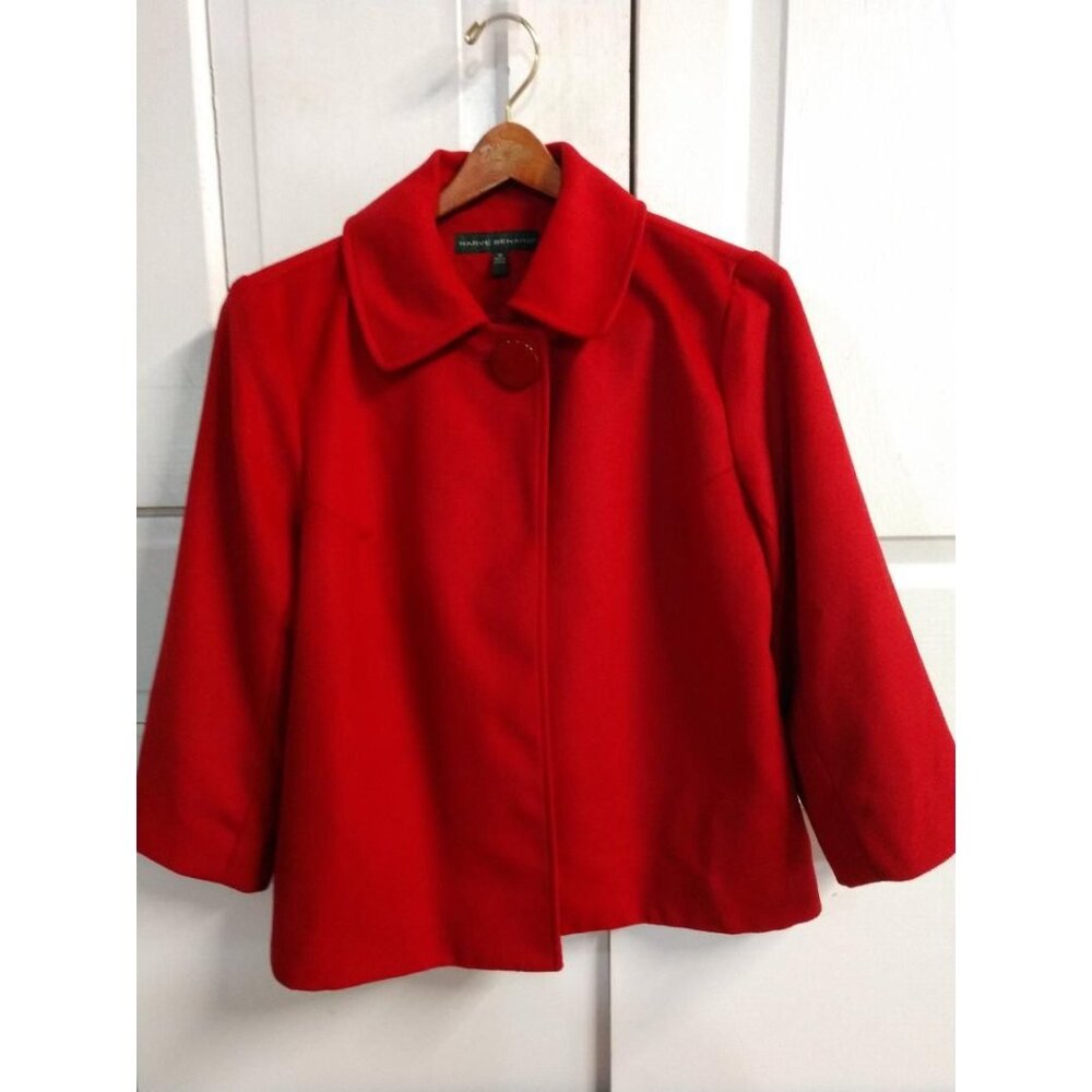 Harve Benard Womens Red Wool Blend Short Coat With Button Closure & Collar
